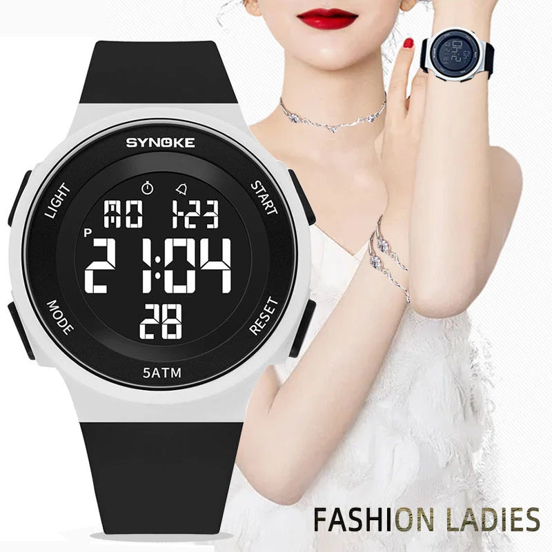 SYNOKE Women's Watch Digital Women Dress 50M Waterproof Stopwatch Sports Luminous Multifunction LED Electronic Wrist Watch Lady
