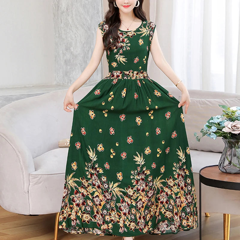New Fashion  Summer Print Women Short Sleeve Cotton Plus Size Women Clothing Dress Ladies Large Size Vestidos dresses
