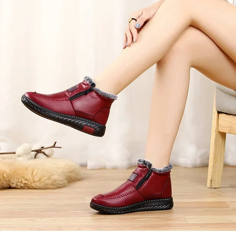 Women's Boots Plush Female Shoes Anti-slip Womens Snow Boot Winter Cotton Leather Shoes Casual Ankle Boots Botas Mujer