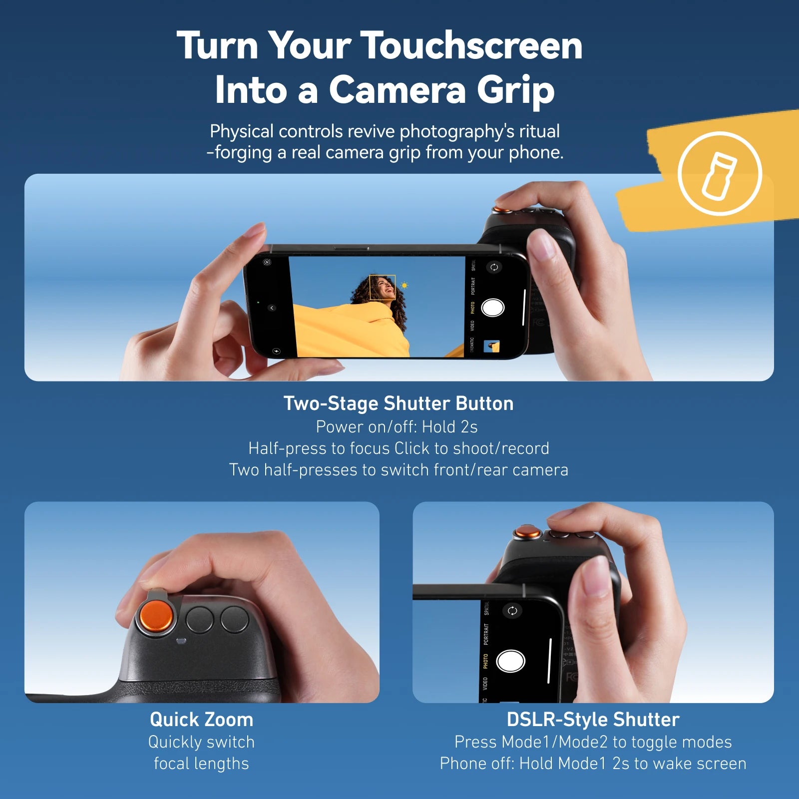 TELESIN Magnetic Phone Camera Shoot Hand Grip Phone Holder Shooting Aid Remote Control Handle for Iphone HUAWEI SAMSUNG Phone