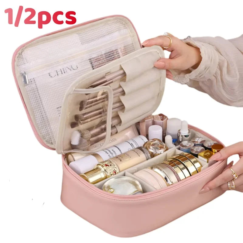 Women's Makeup Bag Large Capacity Double Layer Cosmetic Bag Waterproof Toiletry Pouch Cosmetics Organizer Travel Essentials