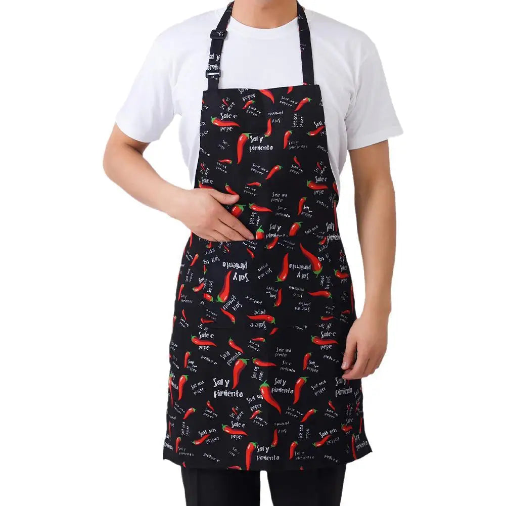 Delantal de cocina delantal de cocinero con cuello halter con 2 bolsillos delantales sin mangas para catering para hombres y mujeres delantal de camarero para barbacoa con estampado