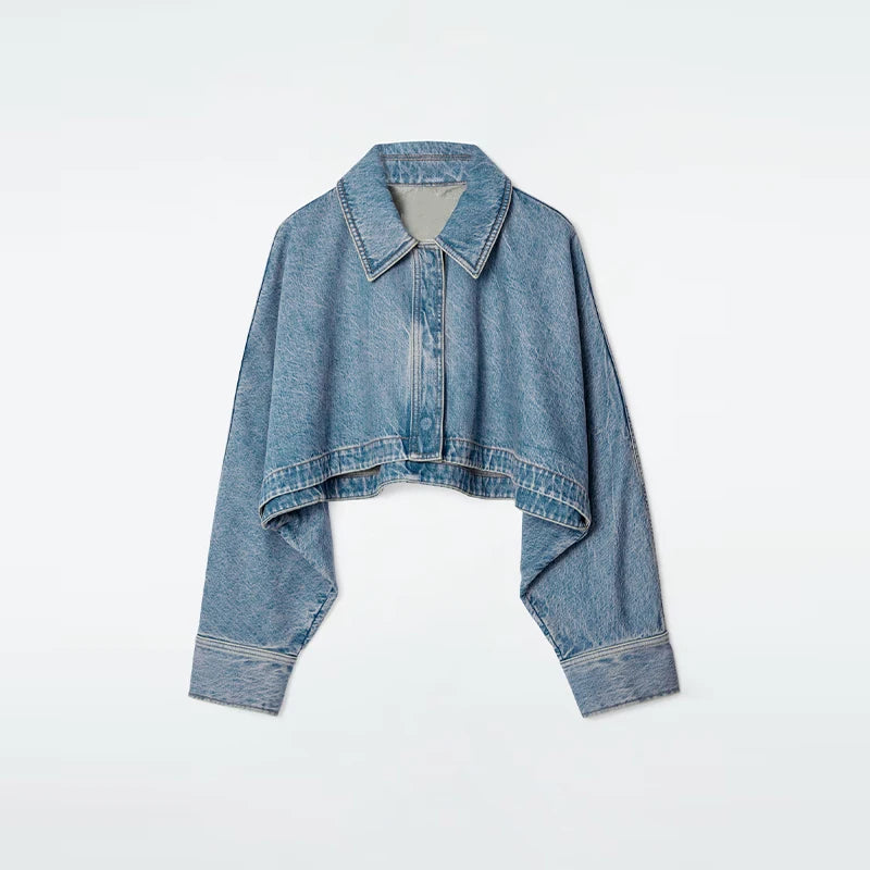 Women Denim Short Tops Pants 2 Piece Sets Lapel Baggy Long Sleeves Coats Straight Wide Leg Loose Jeans Suits 2025 Summer Outfits