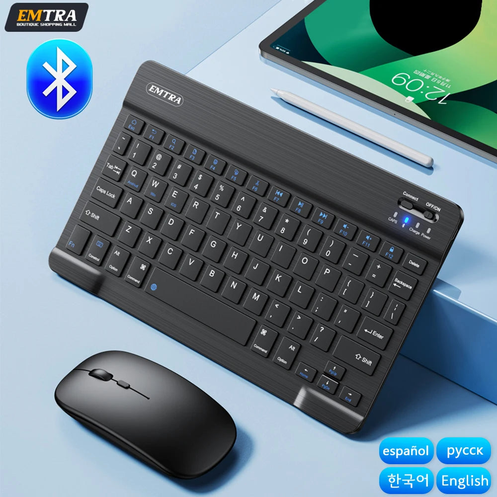 Teclado y ratón inalámbricos Bluetooth para IOS Android Windows Tablet para iPad Air Mini Pro teclado español coreano portugués ruso