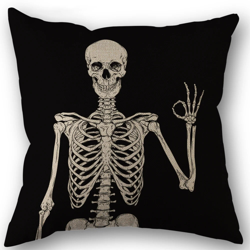 1pc, Spooky Skull Pillow Cover for Gothic Halloween Decor for Living Room, Sofa, Car, Cushion Cover And Home Party Pillowcase