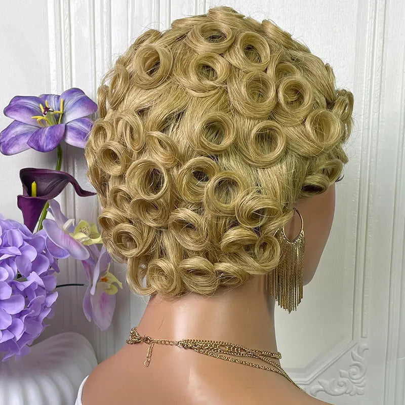 Short Pixie Cut Wigs Human Hair #27 Layered Curly Pixie Cut Wigs For Black Women Brazilian Full Machine Made Wig Pixie Curly On Sale