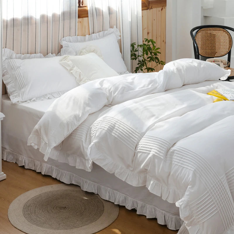 White Ruffle Duvet Cover 100% Premium Cotton Soft Breathable Farmhouse Boho Bedding Comforter Quilt Cover (No Pillowcases Sheet)