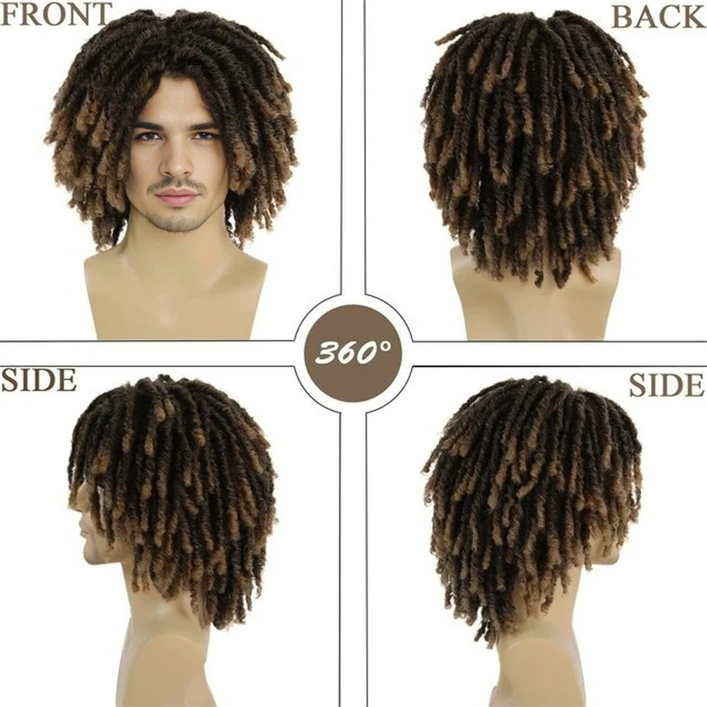 African Dirty Braid Wig, Synthetic Braid Wig, Men's Full Headset, Daily Clothing Popular Rock Ball Black Braided Wig