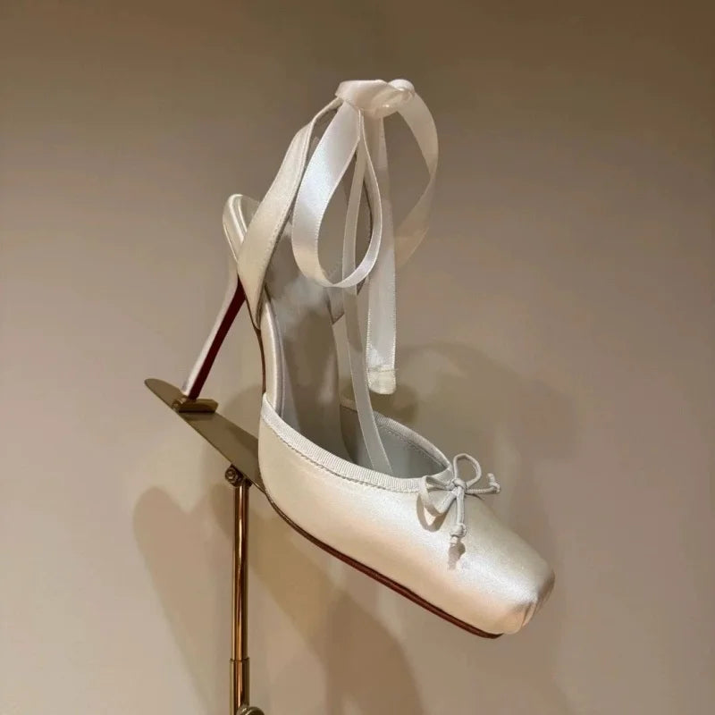 Luxury Design Woman Sandals Summer High Quality Square Satin High-heeled Female Shoes With Ankle Straps Wedding Flip Flops