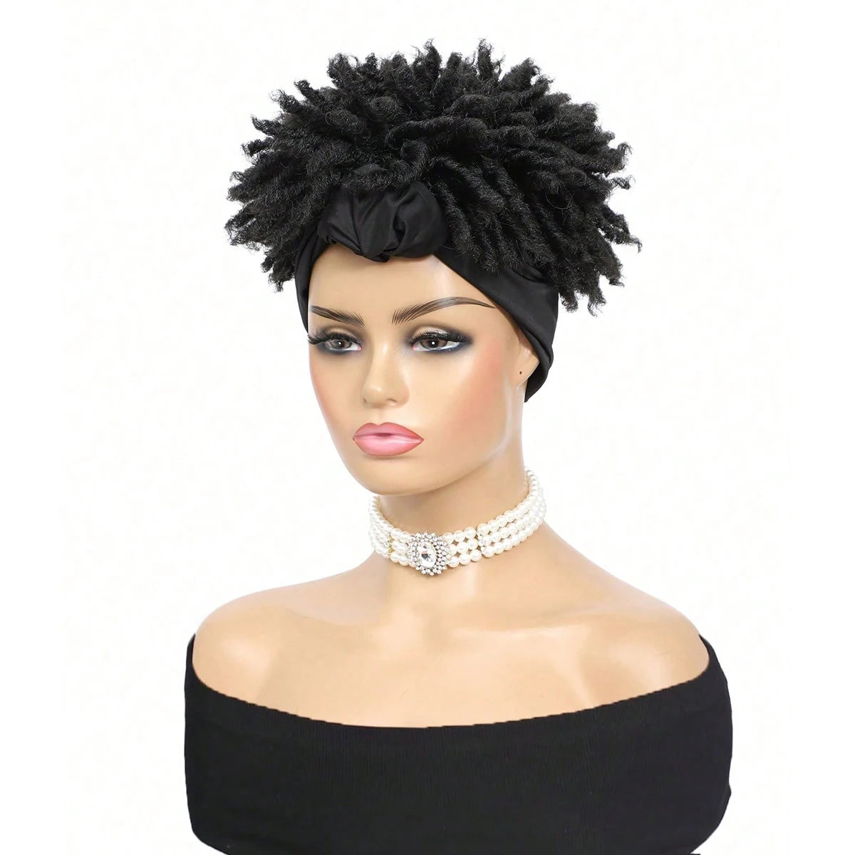 Kinky Headband Wig Black Curly Headband Wig With Bangs For Women Synthetic Afro Curly Hair Wig With Headband Attached Short