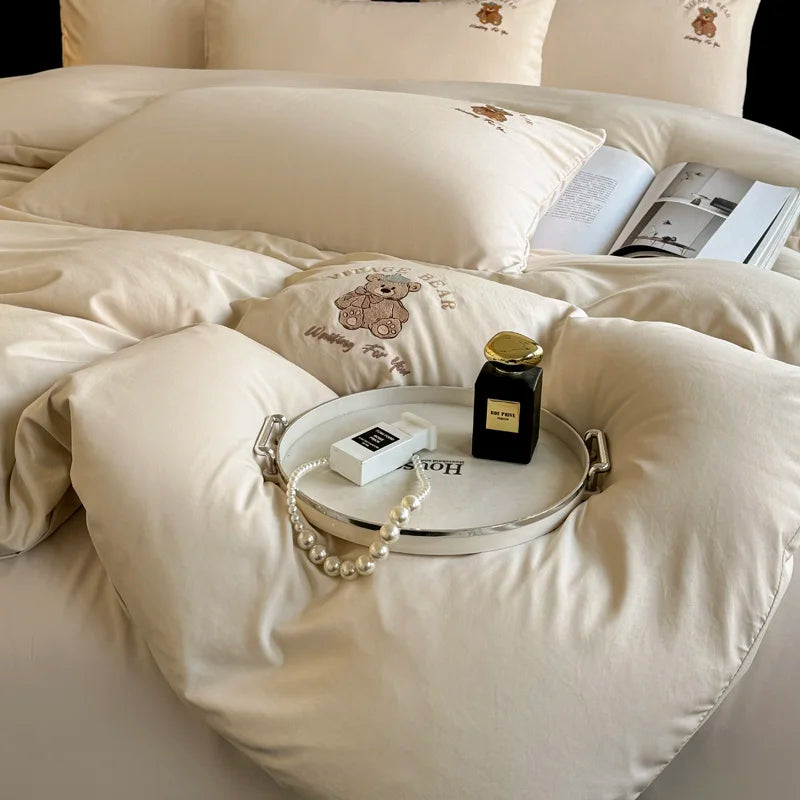 Summer spring Bedding set Washed Silk Duvet cover Comforter 4pcs Bedding for Winter Bed Sheet Pillowcases Home Textiles