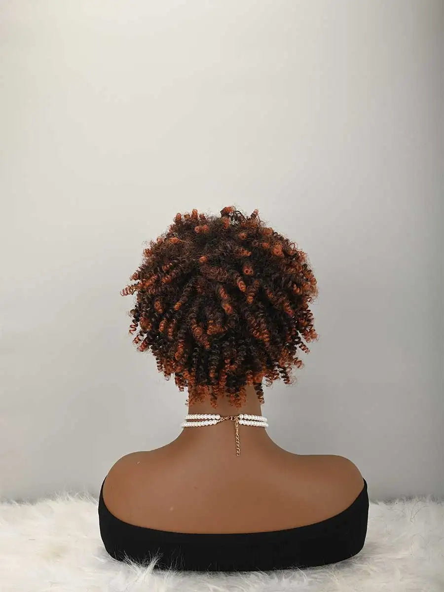 Headband Wig Curly Headband Wig With Bangs For Women Synthetic Afro Curly Hair Wig With Headband Attached Short Kinky Curly Afro High Puff With Bangs Stripes Short Red Curly Wigs with Bangs for Women, Natural Wavy Synthetic W