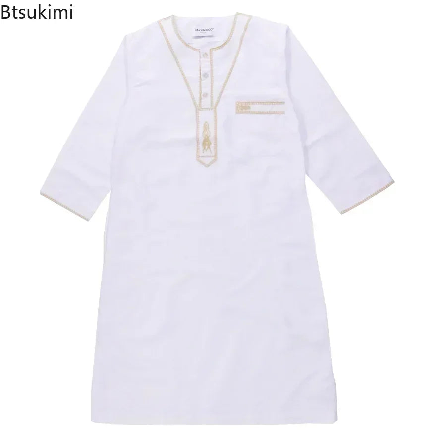 2025 Fashion Muslim Teenager Clothing Islam Men Summer Winter Eid Ramadan Prayer High Quality Elengance Party Boy's Robe Caftan