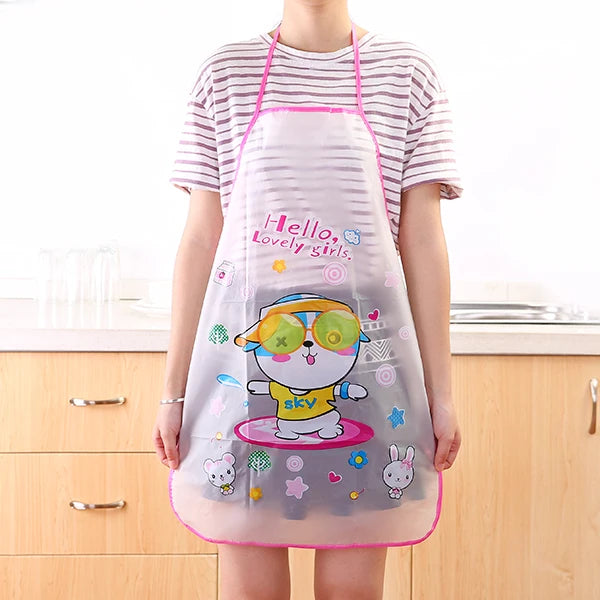 Women Cartoon Fruits Waterproof PVC Apron Kitchen Restaurant Cooking Bib Aprons