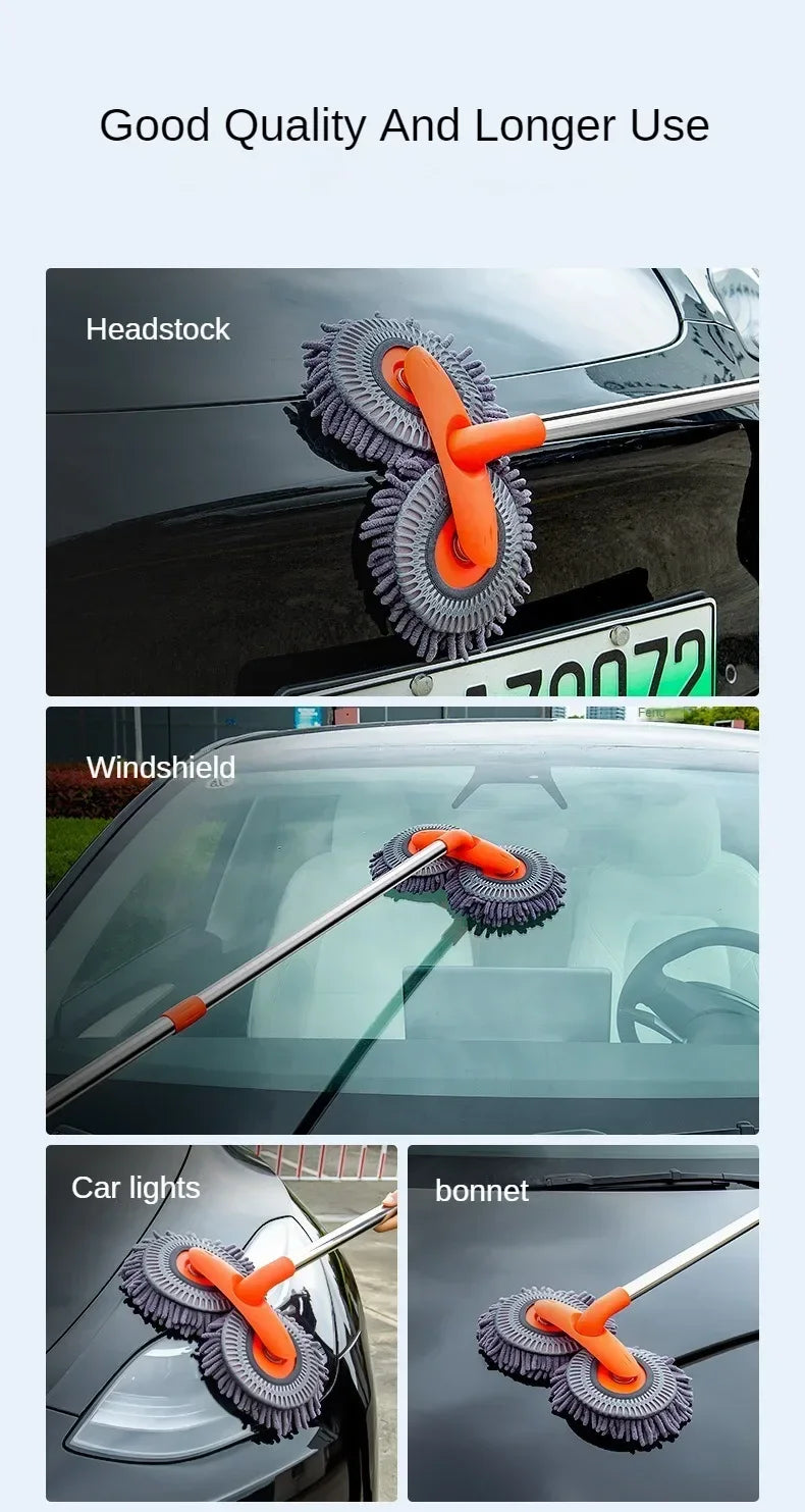 Nuevo limpiador de coches, mopa, lavado de espuma, cepillo de chenilla, cabezal de cepillo doble, limpieza de ventanas de techo, mantenimiento, mopa telescópica de tres secciones.