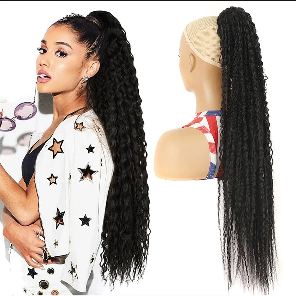 Long Curly Drawstring Ponytail for Women Synthetic Kinky Curly Ponytail Hair Extensions 32inch Afro Curly Hairpieces Fake Tail