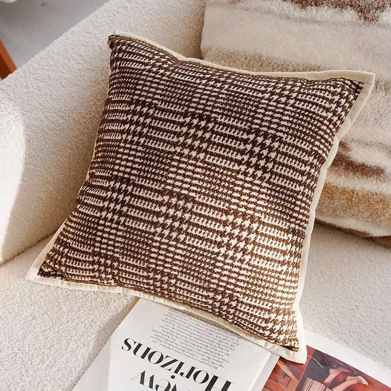 Pillow Cover in Cream Color, Retro Style, Brown French Sofa Waist Cushion Cover 45x45cm Pillowcase