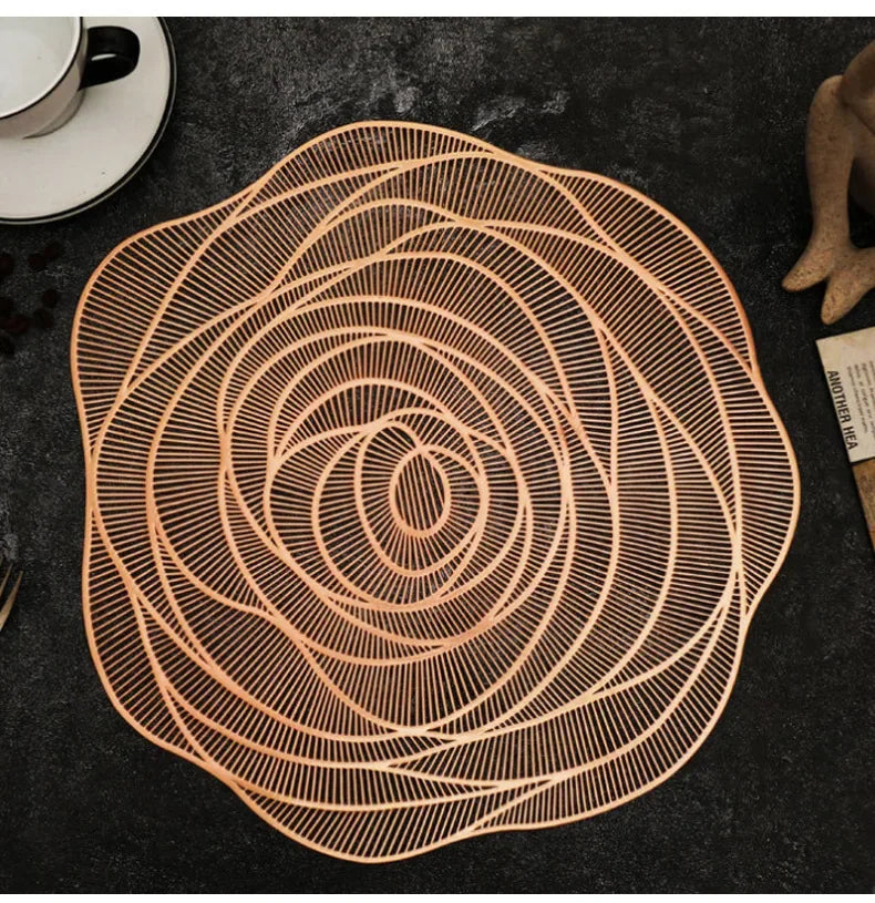 Round PVC Placemats, Waterproof & Oil-Proof, Bronzed Design, Non-Slip Insulated Mats for Restaurants, Hotels, and Home Decor
