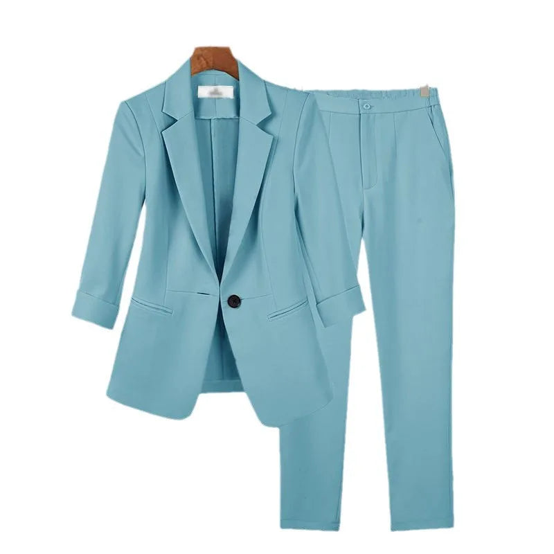 Trajes de pantalón y blazer para mujer, un botón, solapa, cárdigan, manga larga, bolsillos, oficina, estilo casual, pantalones lápiz sólidos