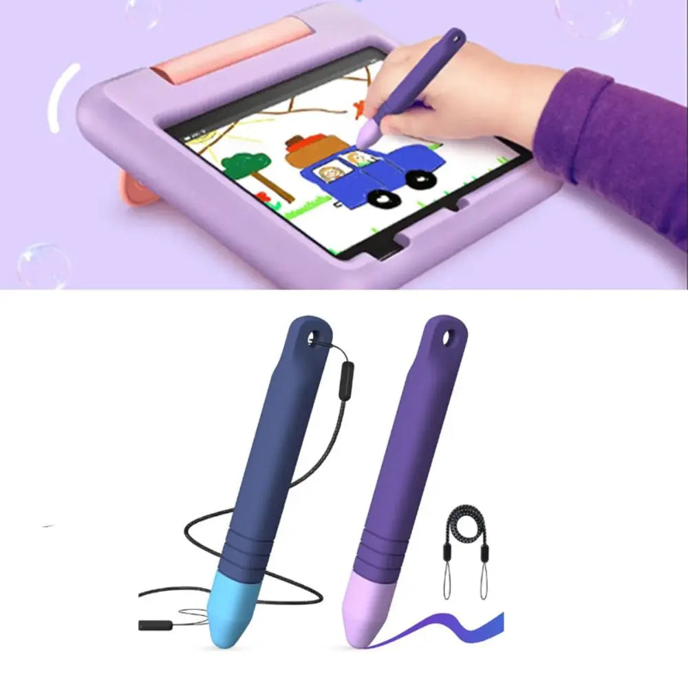 Anti-Rolling Kid-Friendly Stylus Pens New Touch Screens Kids Tablet Stylus Pens with Anti-lost Tether Silicone Capacitive Pen