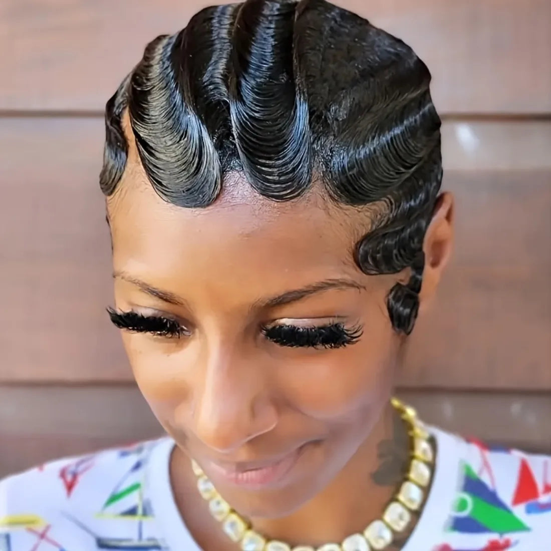 Short Finger Wave Human Hair Wig – Brazilian Water Wave Pixie Cut