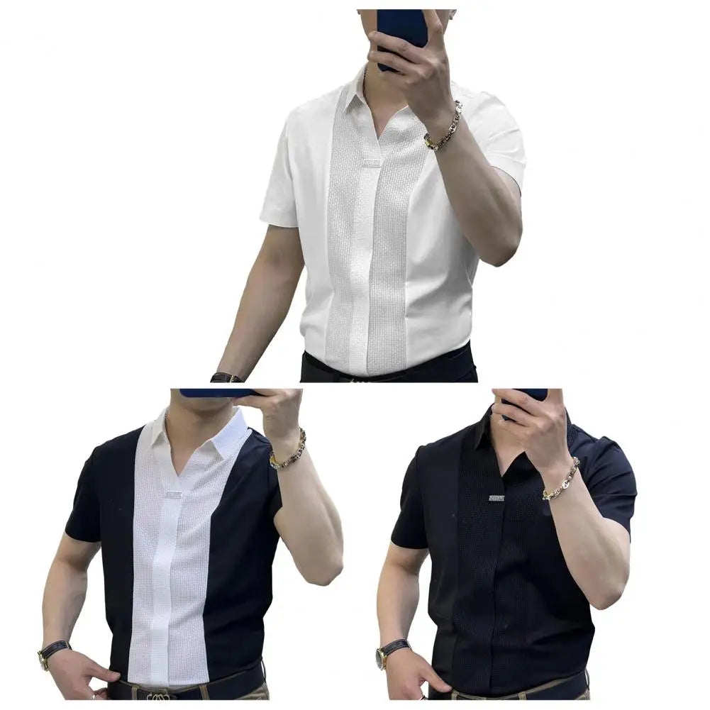 Camisa de manga corta para hombre, verano, casual, cómoda, color puro, camiseta, estilo ejecutivo, pantalones de traje, camisa casual para hombre, camiseta