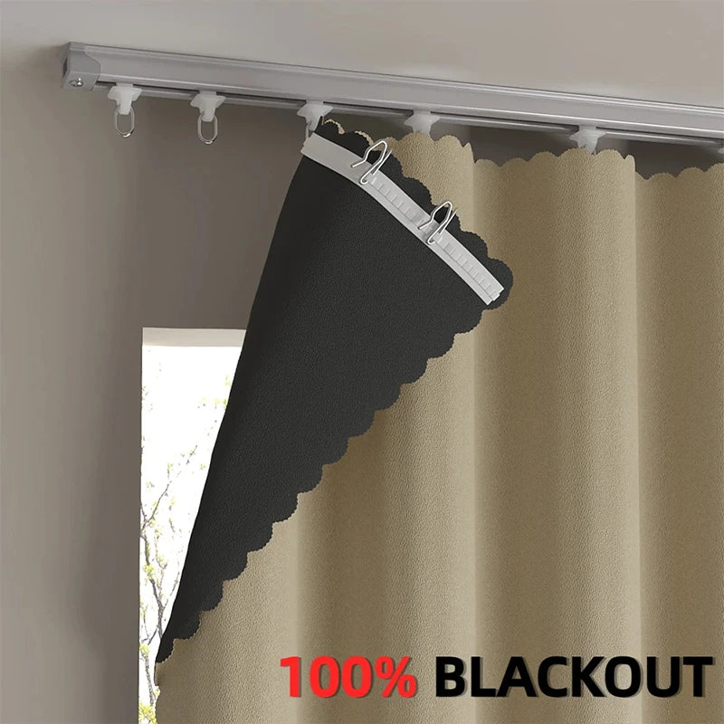 NEW Full Blackout Curtains Heat Block Sun Protection Living Room Bedroom Hook Curtain Solid Color Blinds Drapes High Shaing