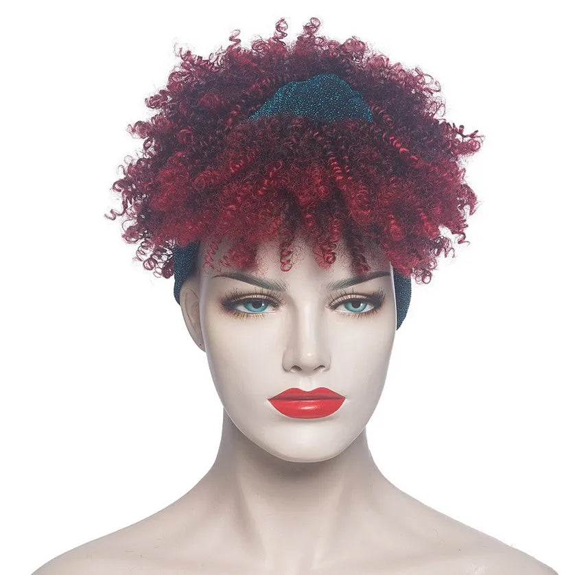 Headband Wigs for Women Synthetic Hair Kinky Curly Wigs With Scarf Natural Short Afro Wig for Black Woman False Hair Woman Wigs
