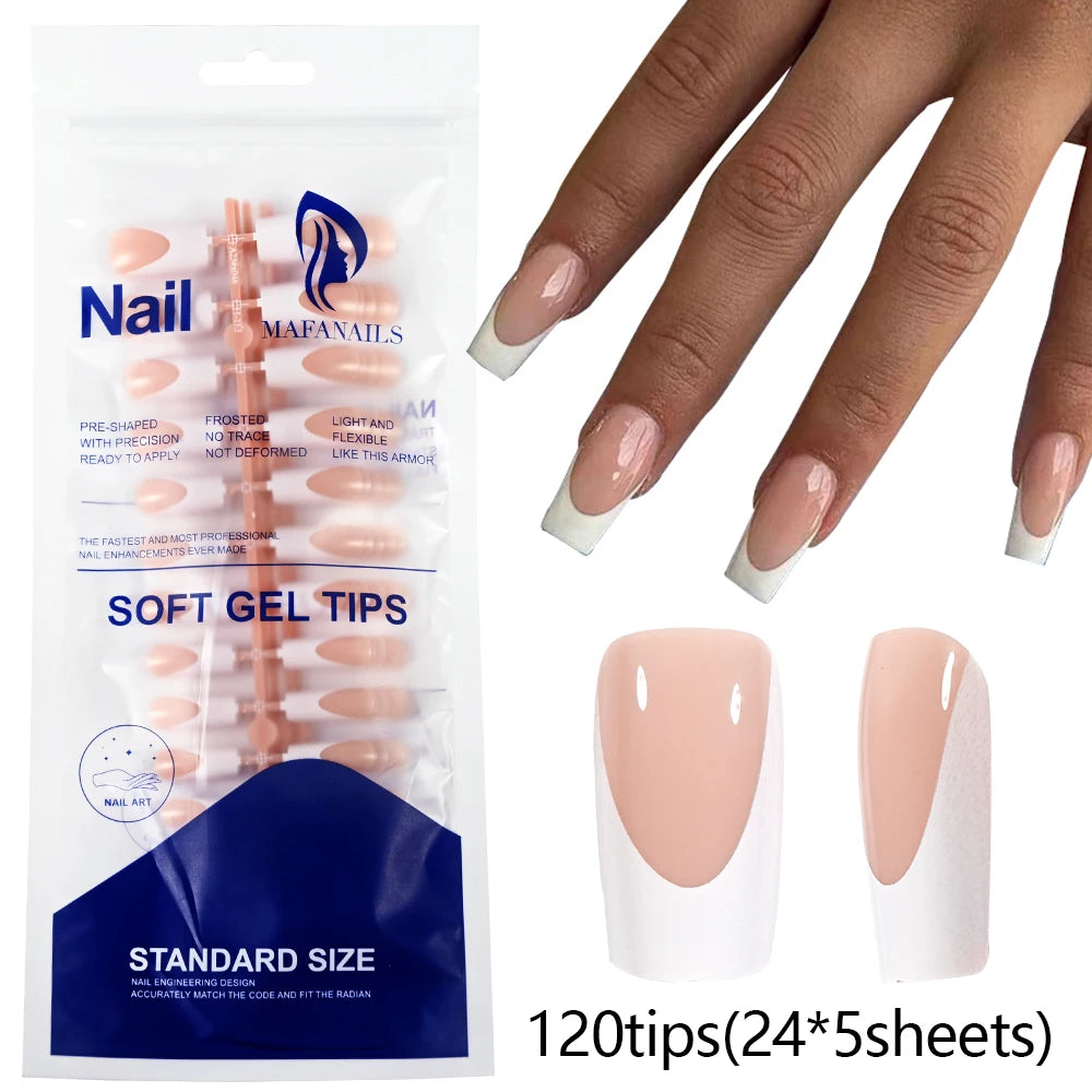 120pcs Black Edge Super Long French False Nail Removable Ballerina Coffin Almond Fake Nail Artificial Acrylic Press On Nail Tips