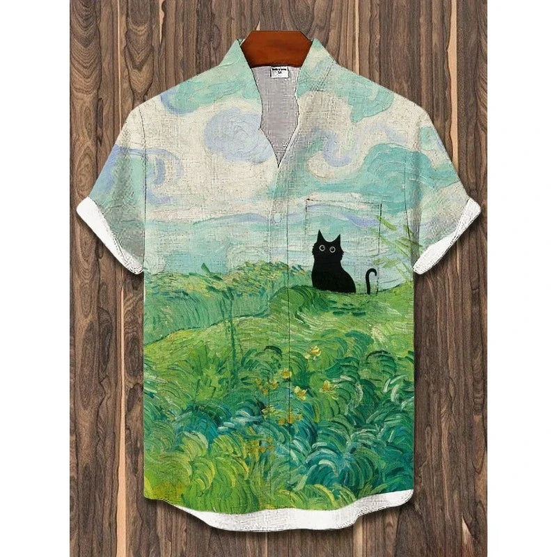 Men's I Must Be God Cat Drinking Red Wine Print Funny Harajuku Shirt Summer Hawaiian Shirts Harajuku Streetwear Casual Tops