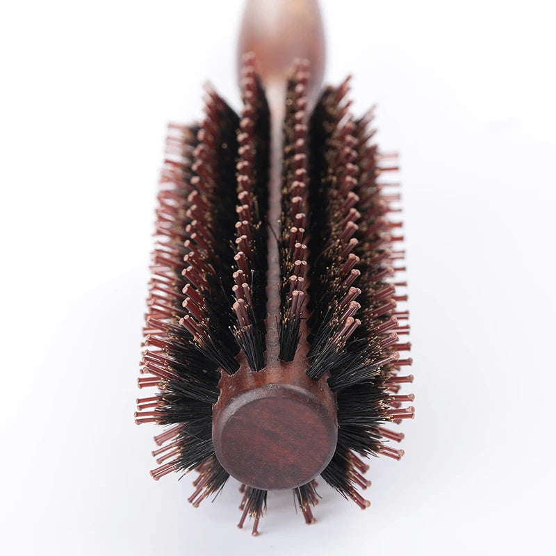 Hair Comb Natural Boar Bristle Rolling Brush Round Barrel Blowing Curling DIY Hairdressing Styling Tool