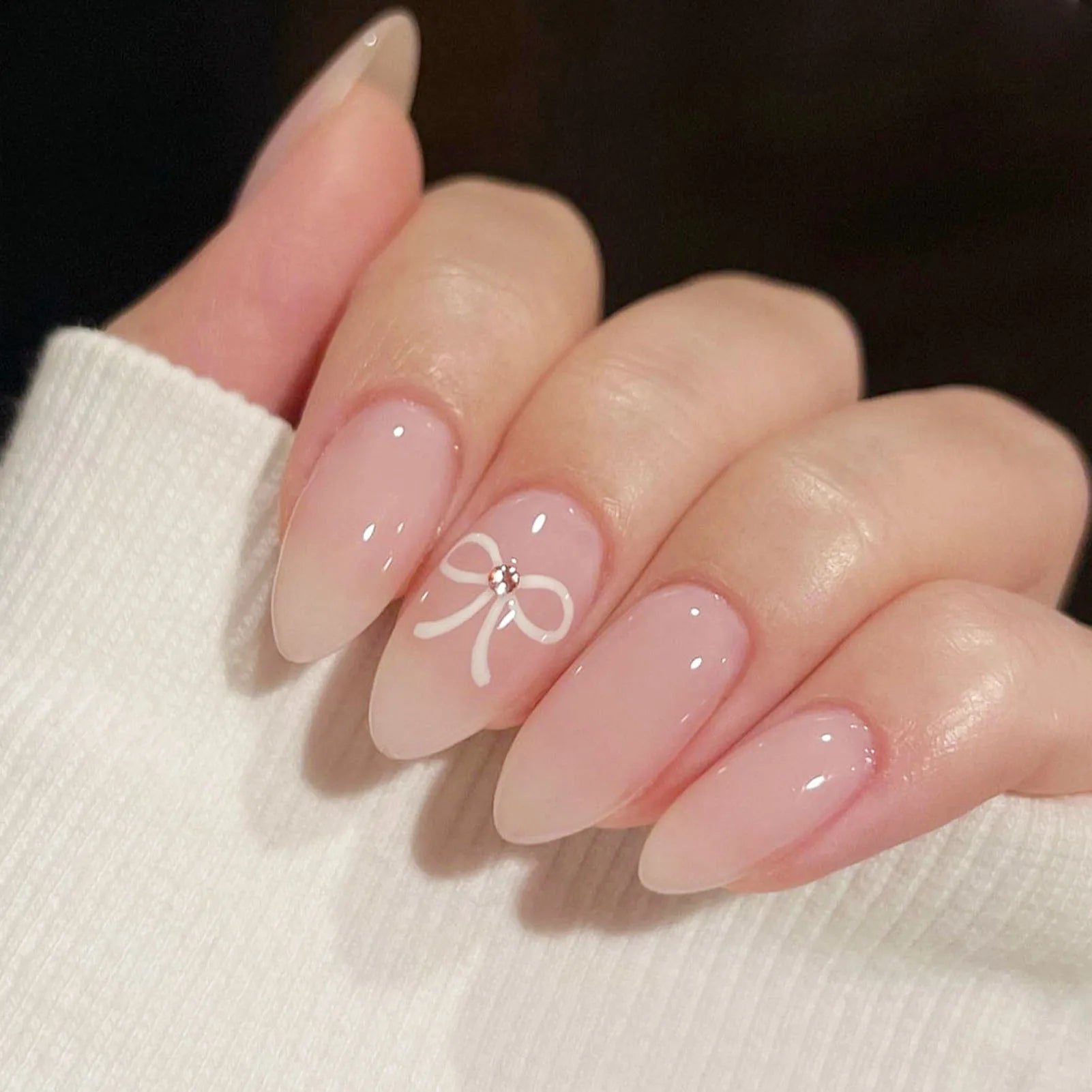 Light Pink Fake Nails with White Tip Ultra-flexible Long Lasting Fake Nails for Stage Performance Wear MIAO-US