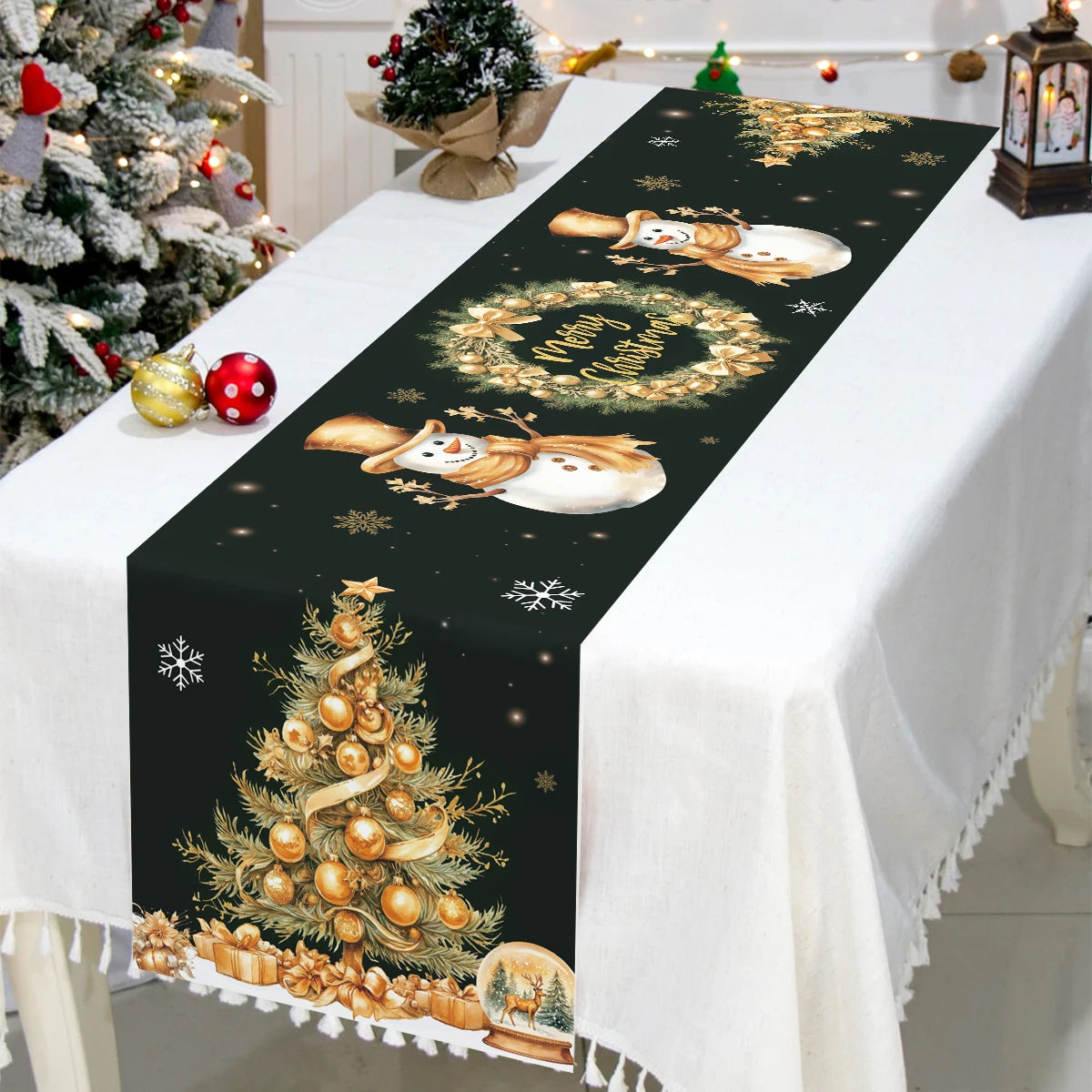 Christmas Table Runner Christmas Party Decoration Xmas Santa Claus Snowman Table Runner Navidad Natal New Year Gift