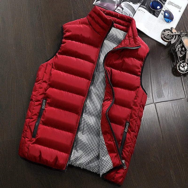 Chaleco de hombre cortavientos, chaqueta sin mangas, chaleco de invierno, abrigo informal, chaqueta de plumón de algodón, chaleco cálido y grueso