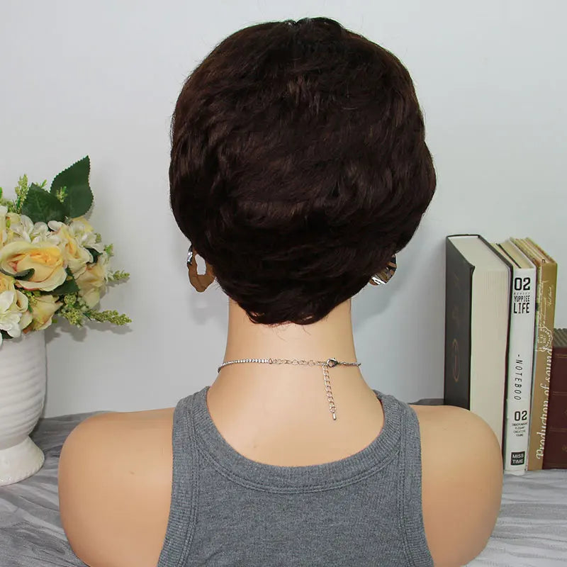 Pixie Cut Human Hair Wigs Short Wigs for Women Layered Pixie Wig With Bangs Glueless Full Machine Made Dark Brown #2 On Sale