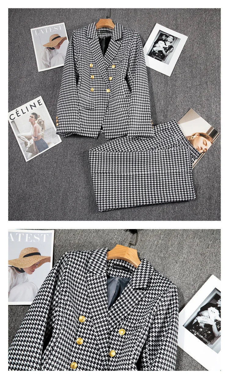 Casual Long Sleeve Blazer Pant Sets Suits For Woman Fashion 2 Pieces Set For Women Office Lady Coats Jackets