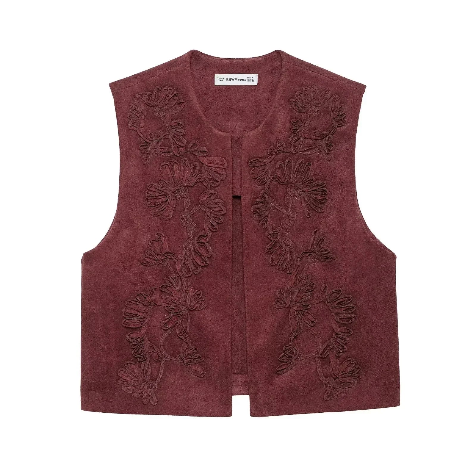 Embroidered Vests For Women Fashion Suede Elegant Sleeveless Coat Short Vest Streetwear Casual Chic Waistcoat Top