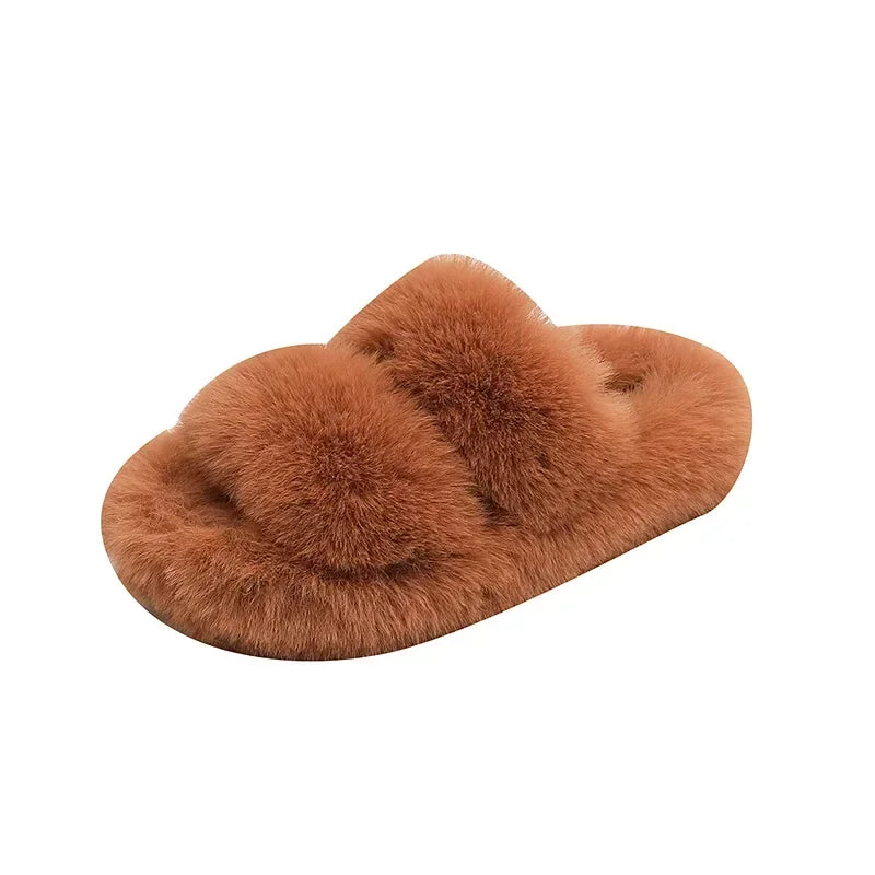 Zapatos cálidos para niños, color liso, versátiles, pantuflas de invierno con pelo para niños y niñas, nuevos zapatos de interior para niños 2025, a la moda, antideslizantes, elegantes.