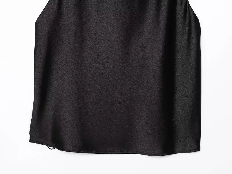 MUJER Halter Tops for Women Black Satin Backless Top Female Pink Summer Beach Top Woman off Shoulder Camisole Top Women