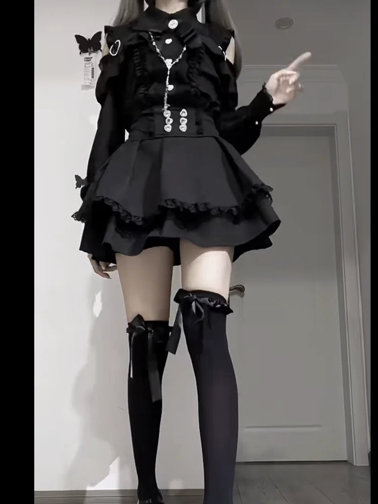 Skirt Outfits Women Clothing 2 Piece Sets Off Shoulder Long Sleeve Shirts High Waist A-line Mini Skirts Suit Fashion Summer Set