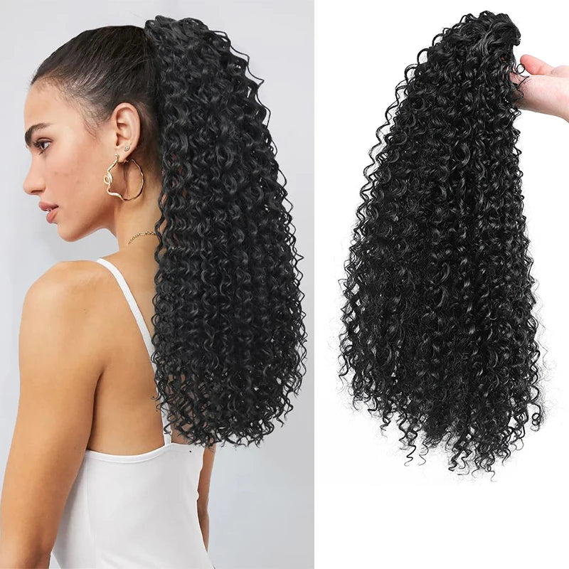 Long Afro Curly Drawstring Ponytail Synthetic Puffy Kinky Curly Fake Tail Extension Fluffy Curly False Hair Ponytail for Women