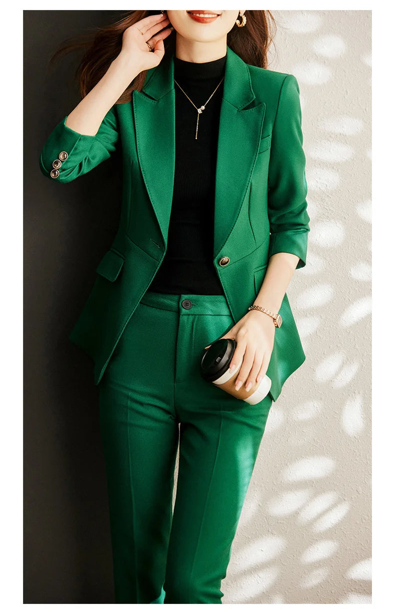 Elegant Women Formal Business Suits Senior Fabric Autumn Winter Professional Office Work Wear Pantsuits Blazers Trousers 3pieces