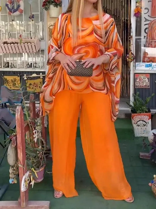 Women Fashion Trousers Two Piece Set For Women 2024 Summer Loose Casual Print Blouse Elegant 2 Piece Sets Woman Tops+Pants Suit