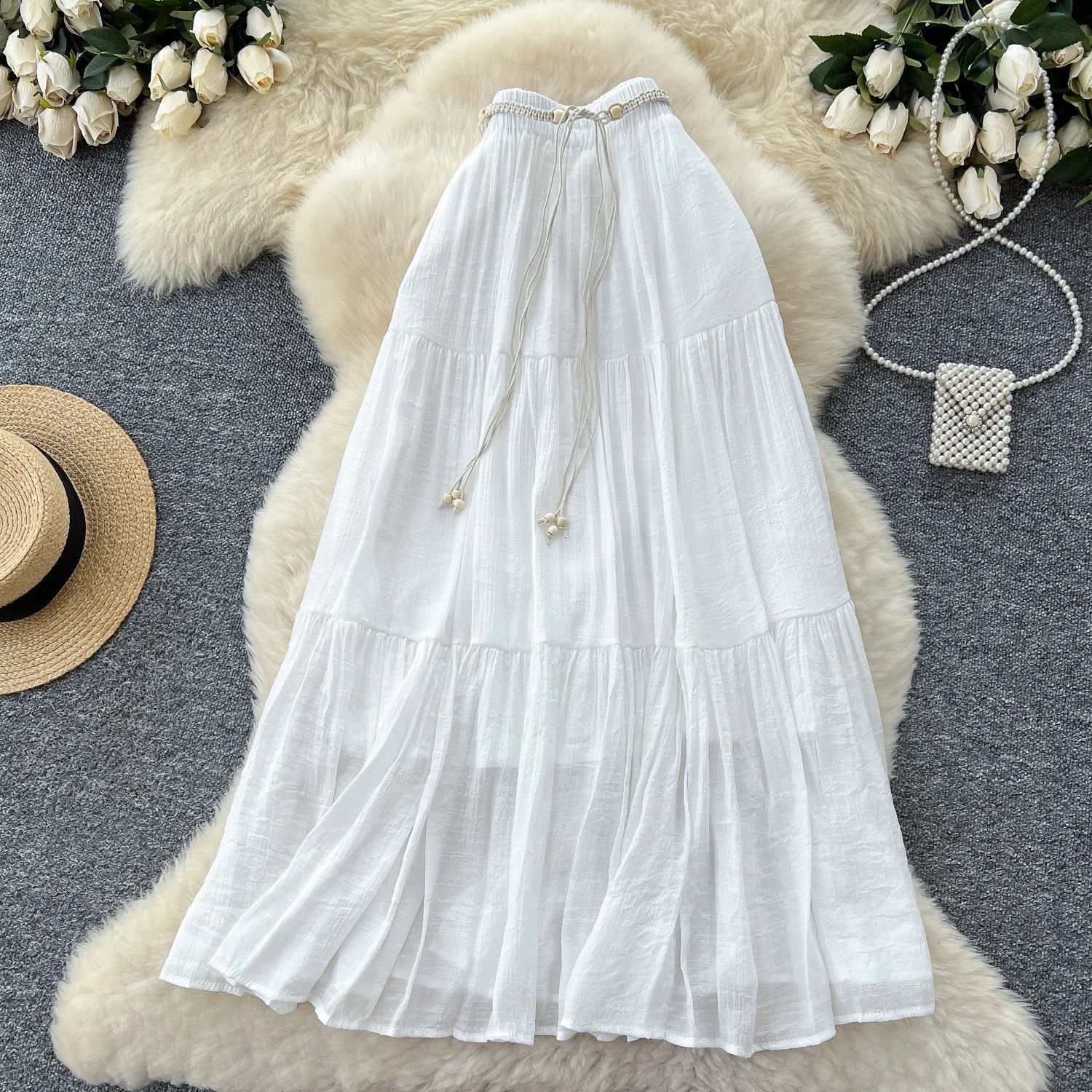 Skirts Women Long Skirt A Line Slim Fit Streetwear High Elastic Waist Elegant Splice Y2k Work Beach Work Casual Summer