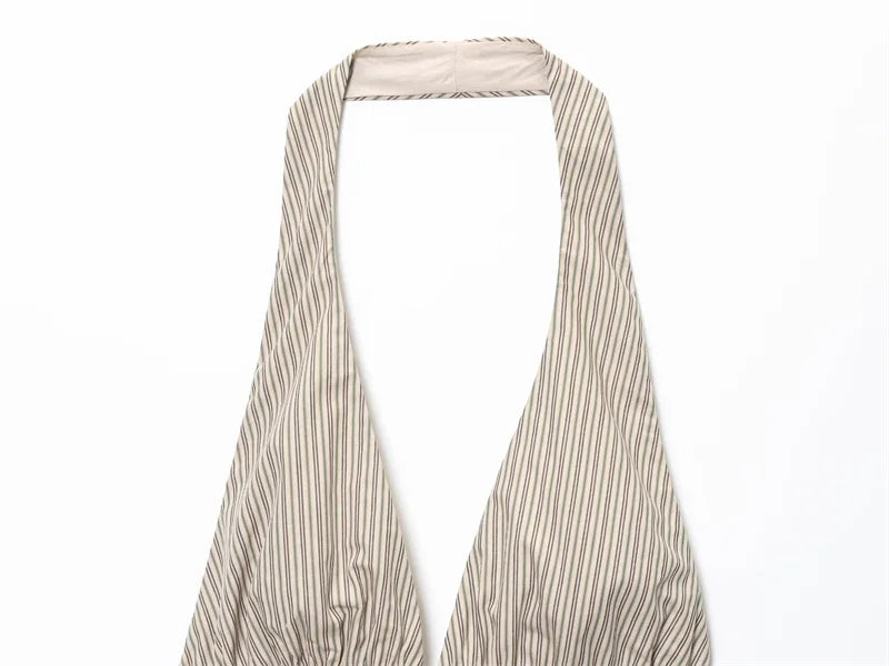 Women's Tops New Summer Gray Striped Halterneck Halter Neck Camisole Top Sexy V-Neck Design Casual Fashion Personality