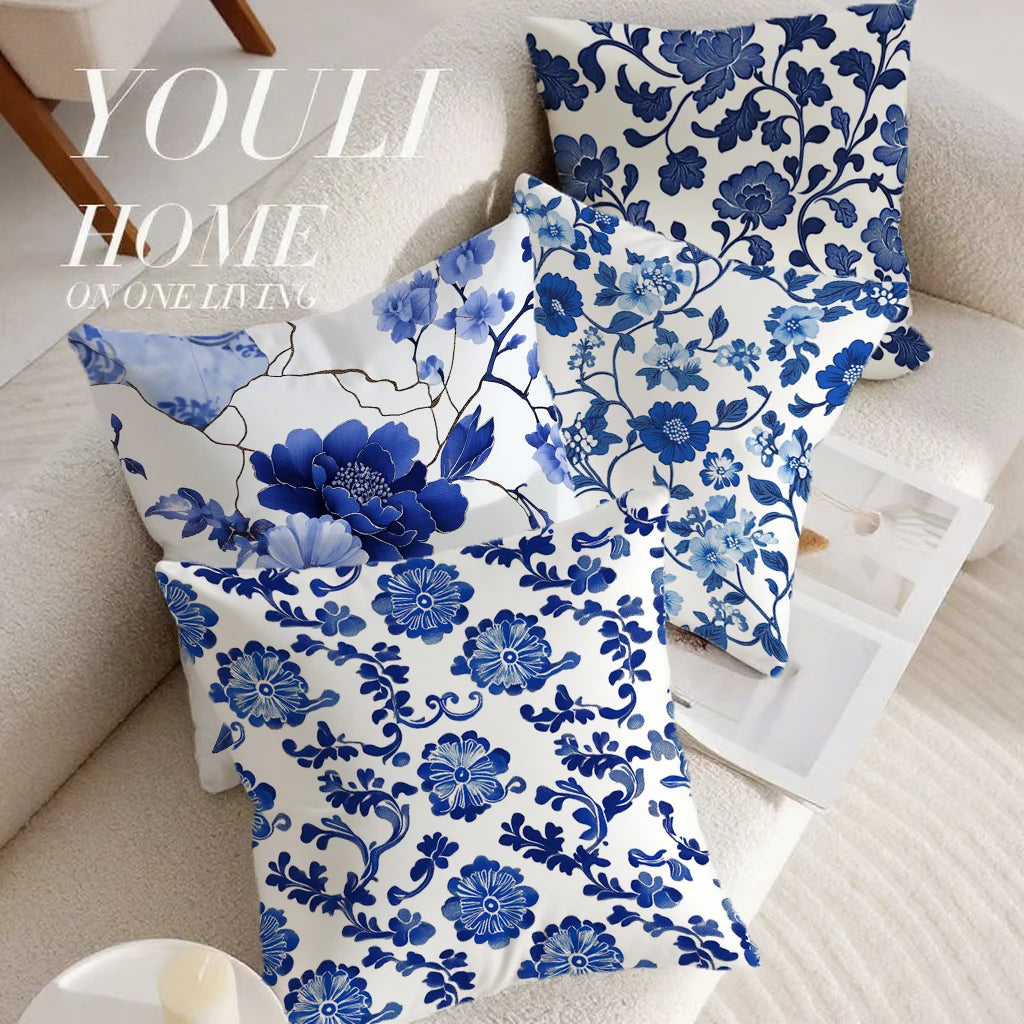 Blue floral pillowcases for a warm home atmosphereSuitable for sofa car bedroom decorative cushion cover pillow cover
