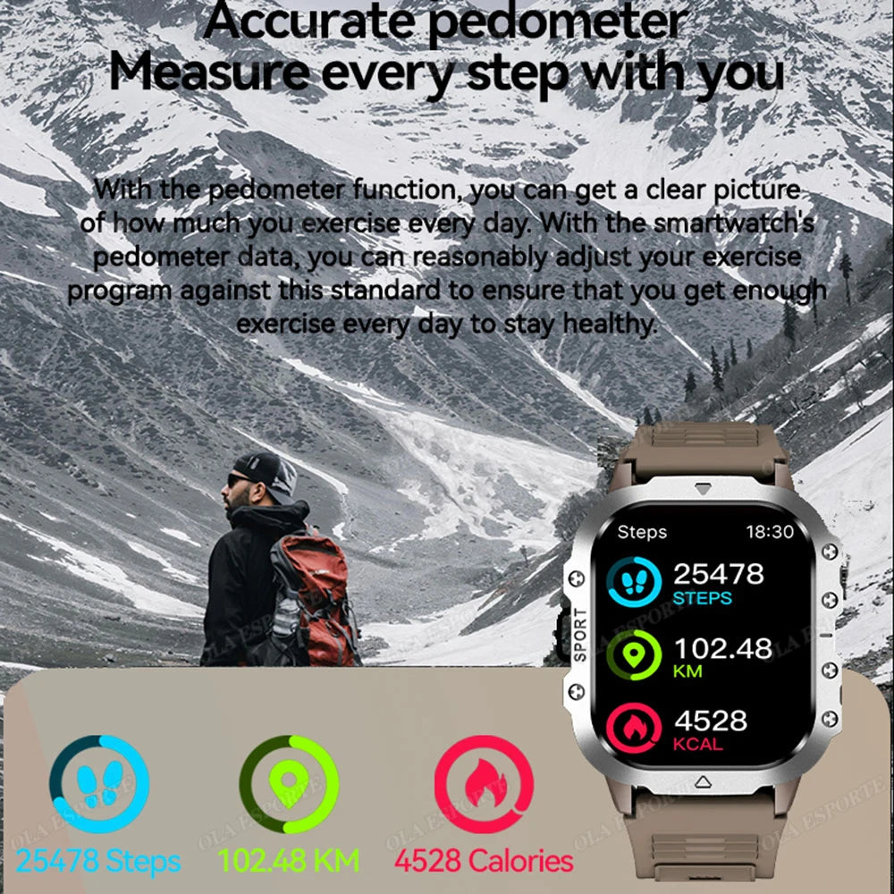 New Rugged Military GPS Smart Watch Men Bluetooth Call Health Monitoring AI Voice Sport Waterproof Smartwatches For Android