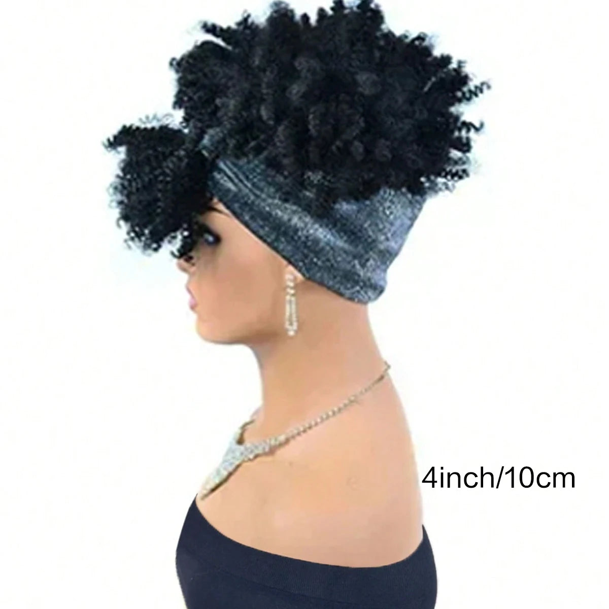 Pelucas de diadema negras para mujeres Peluca rizada afro con cabello sintético corto con diadema adjunta Pelucas con pañuelo para la cabeza