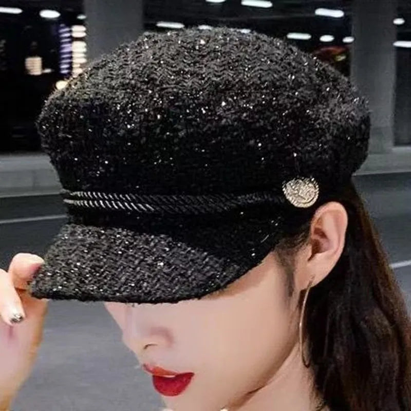 Fashion Women Men Military Hat Spring Autumn Sailor Hats Black Ladies Beret Caps Flat Top Captain Cap Travel Cadet Octagonal Hat