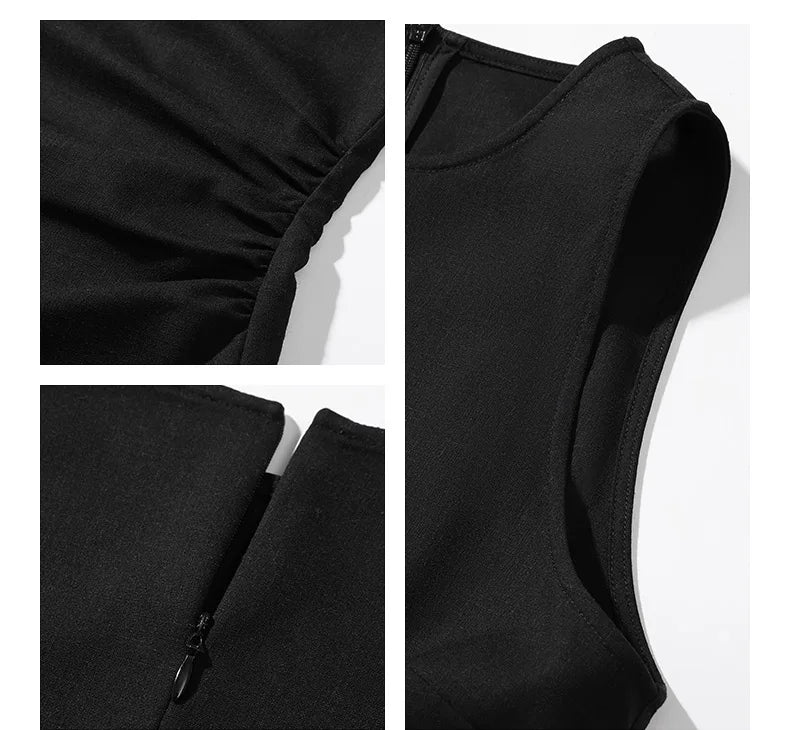 Black Sleeveless Top Skirt Set Women Petite Slim Fit Shirt Split Hem Straight Maxi Skirt Summer Two Piece  Elegant Matching Set
